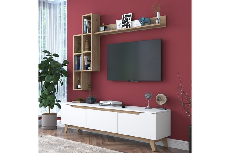 Tv-möbelset Akashya 180x35 cm Vit/Brun - Hanah Home - TV-möbelset