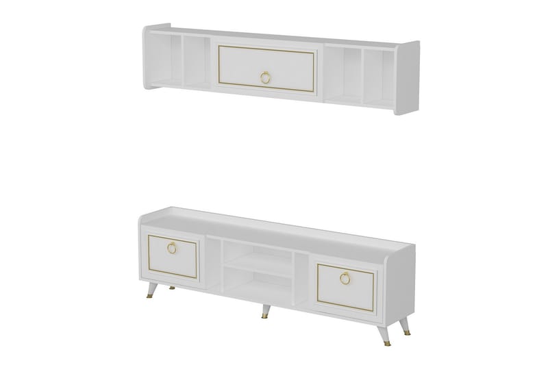 Tv-möbelset Alyasmin 180x27 cm Vit/Guld - Hanah Home - Möbler - TV- & Mediamöbler - TV-möbelset