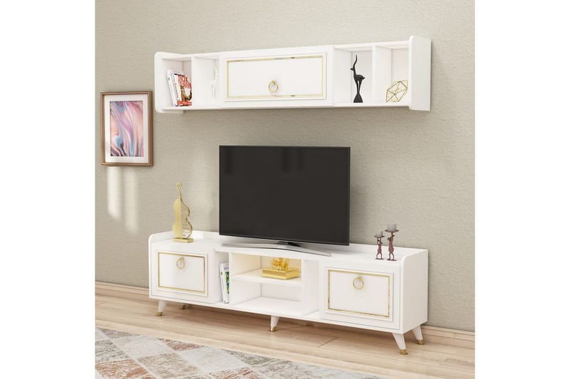 Tv-möbelset Alyasmin 180x27 cm Vit/Guld - Hanah Home - TV-möbelset