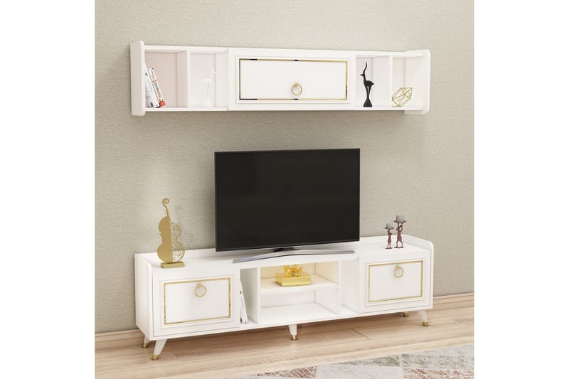 Tv-möbelset Alyasmin 180x27 cm Vit/Guld - Hanah Home - Möbler - TV- & Mediamöbler - TV-möbelset