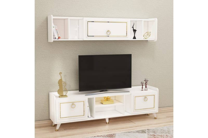 Tv-möbelset Alyasmin 180x27 cm Vit/Guld - Hanah Home - TV-möbelset