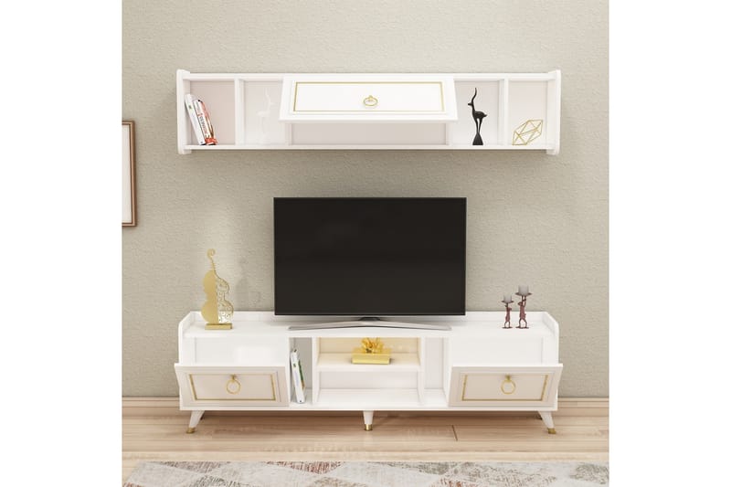 Tv-möbelset Alyasmin 180x27 cm Vit/Guld - Hanah Home - Möbler - TV- & Mediamöbler - TV-möbelset