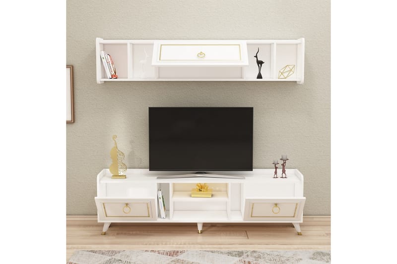 Tv-möbelset Alyasmin 180x27 cm Vit/Guld - Hanah Home - TV-möbelset