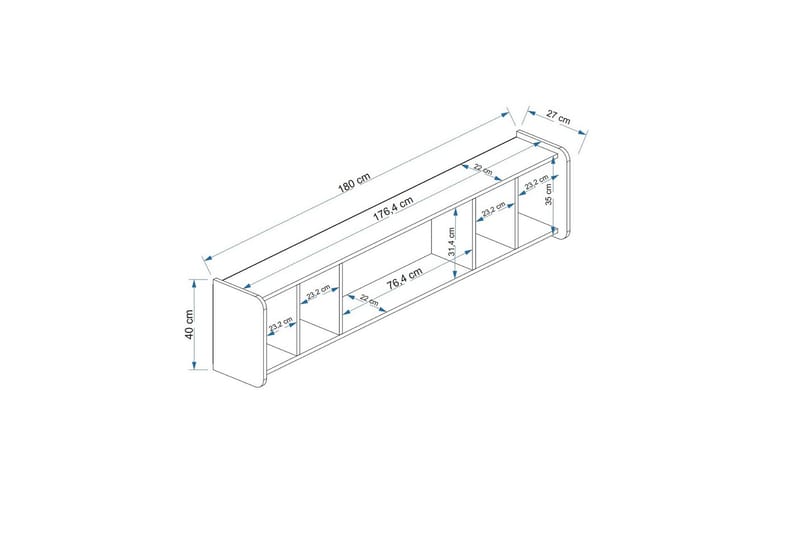 Tv-möbelset Alyasmin 180x27 cm Vit/Guld - Hanah Home - TV-möbelset