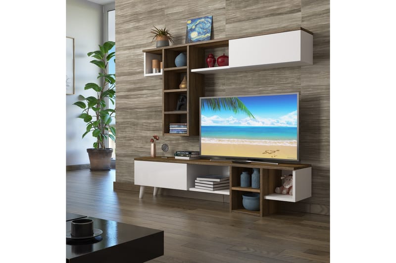 Tv-möbelset Betao Miyase 140 cm - Mörkbrun/Vit - TV-möbelset