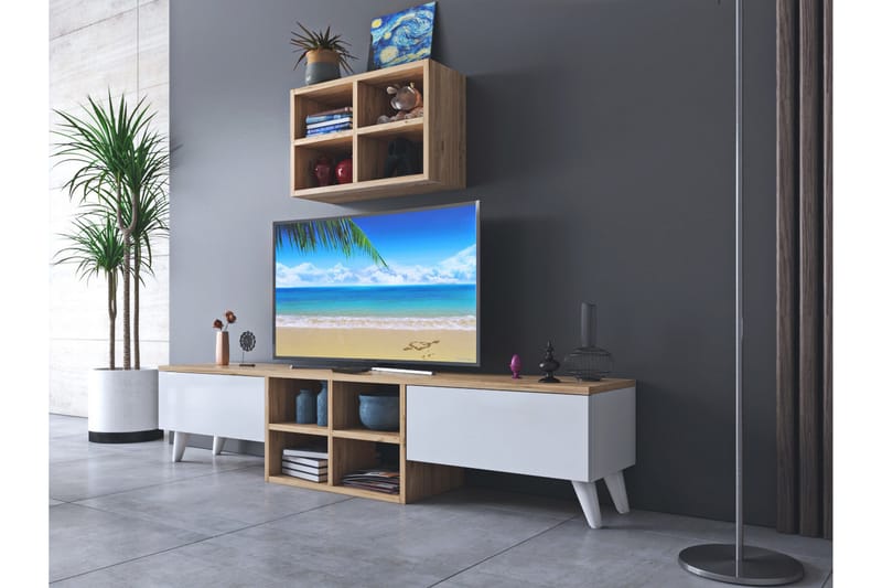 Tv-möbelset Betao Perez 160 cm - Mörkbrun/Vit - TV-möbelset