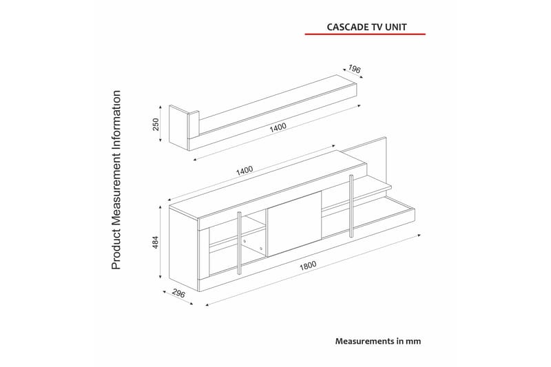 Tv-möbelset Cascade 180x29,6 cm Vit - Hanah Home - TV-möbelset