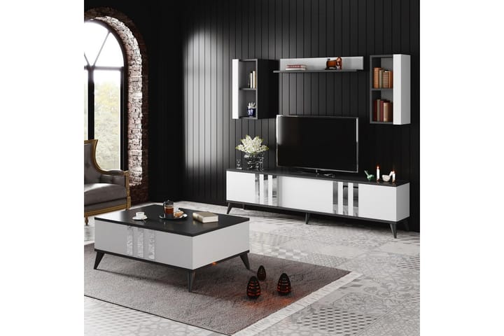 Tv-möbelset Chrome 180x30 cm Svart/Vit - Hanah Home - TV-möbelset