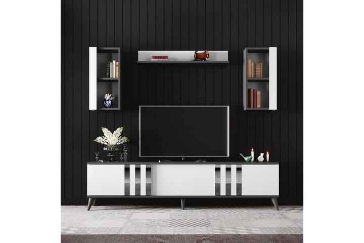 Tv-möbelset Chrome 180x30 cm Svart/Vit - Hanah Home - TV-möbelset