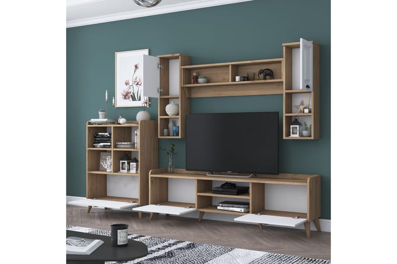 Tv-möbelset Cumbali 180x34 cm Vit/Brun - Hanah Home - TV-möbelset