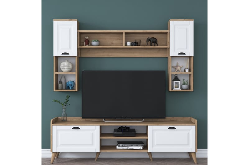 Tv-möbelset Cumbali 180x35 cm Vit/Brun - Hanah Home - TV-möbelset