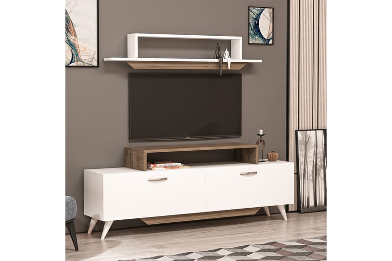 Tv-möbelset Fabrony 120x14,5 cm Vit/Brun - Hanah Home - Möbler - TV- & Mediamöbler - TV-möbelset