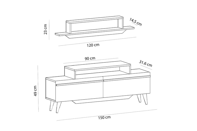 Tv-möbelset Fabrony 120x14,5 cm Vit/Brun - Hanah Home - TV-möbelset