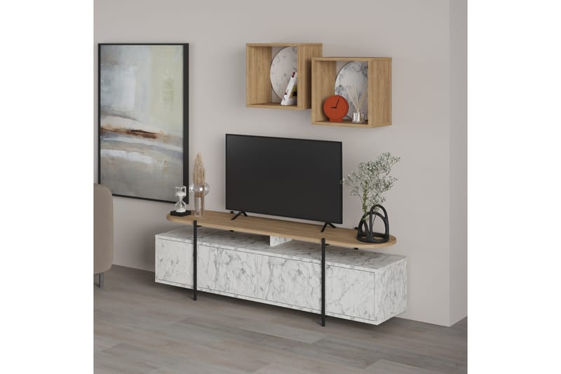 Tv-möbelset Hanley 160x35,6 cm Beige/Brun - Hanah Home - Möbler - TV- & Mediamöbler - TV-möbelset