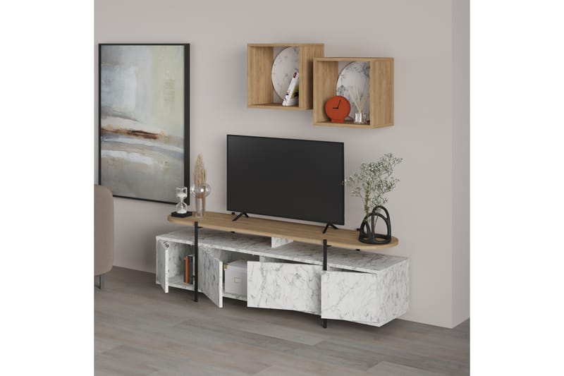 Tv-möbelset Hanley 160x35,6 cm Beige/Brun - Hanah Home - Möbler - TV- & Mediamöbler - TV-möbelset