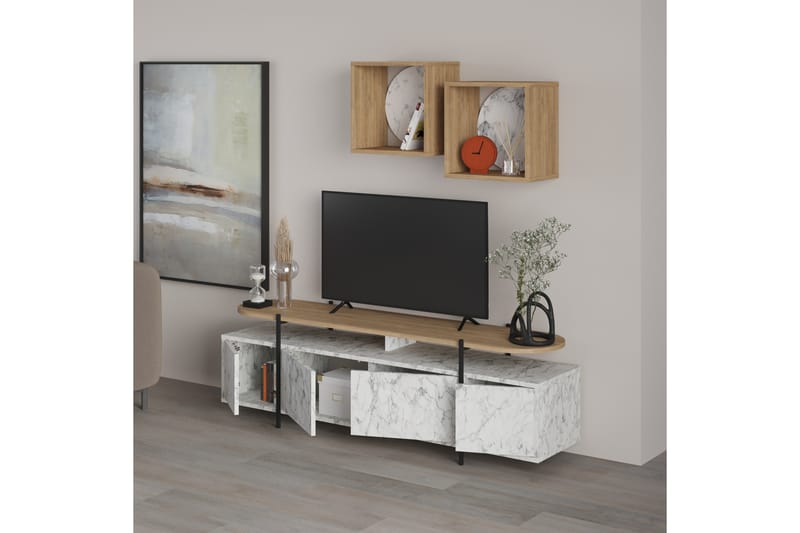 Tv-möbelset Hanley 160x35,6 cm Beige/Brun - Hanah Home - TV-möbelset
