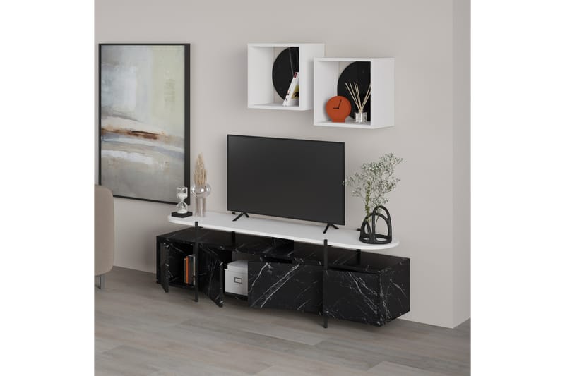 Tv-möbelset Hanley 160x35,6 cm Svart/Vit - Hanah Home - Möbler - TV- & Mediamöbler - TV-möbelset