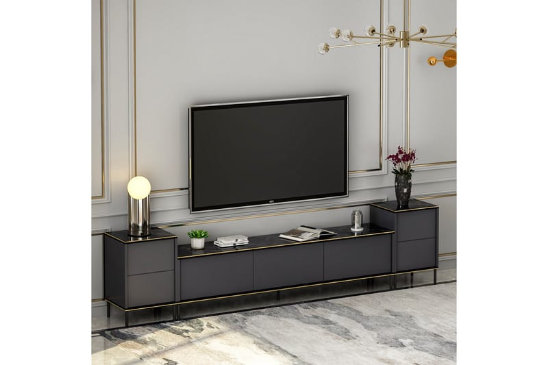 Tv-möbelset Imaj 180x35 cm Svart - Hanah Home - Möbler - TV- & Mediamöbler - TV-möbelset