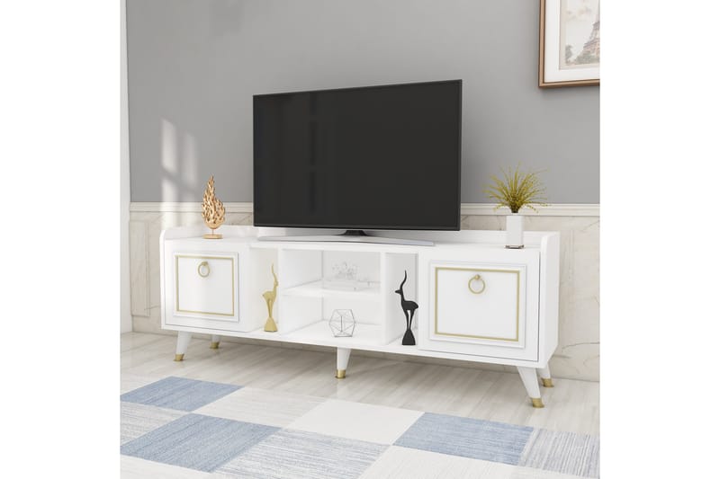 Tv-möbelset Irubhi 150x35 cm Vit/Guld - Hanah Home - TV-möbelset