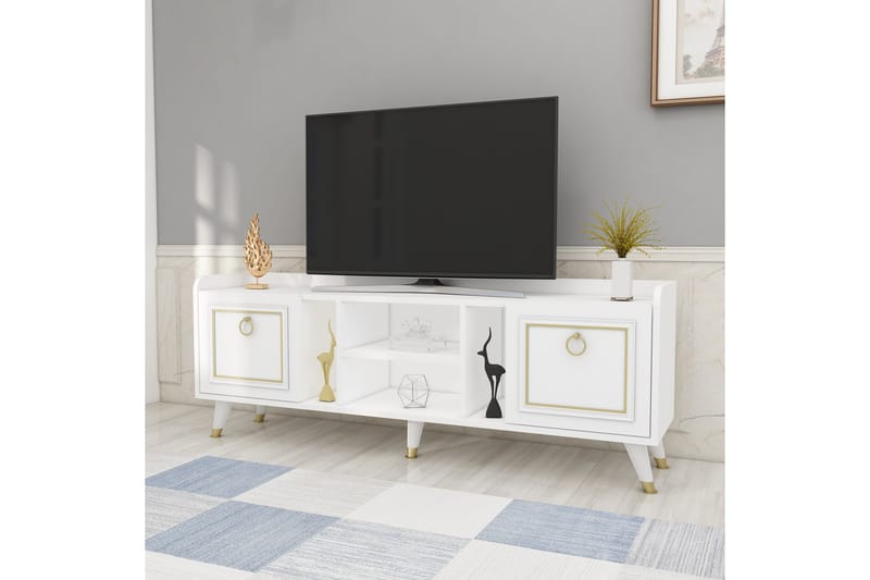Tv-möbelset Irubhi 150x35 cm Vit/Guld - Hanah Home - Möbler - TV- & Mediamöbler - TV-möbelset