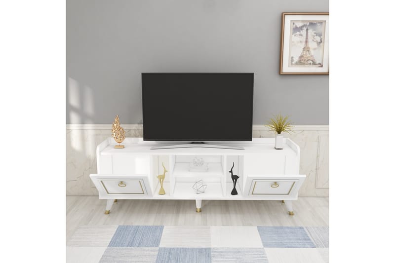 Tv-möbelset Irubhi 150x35 cm Vit/Guld - Hanah Home - Möbler - TV- & Mediamöbler - TV-möbelset