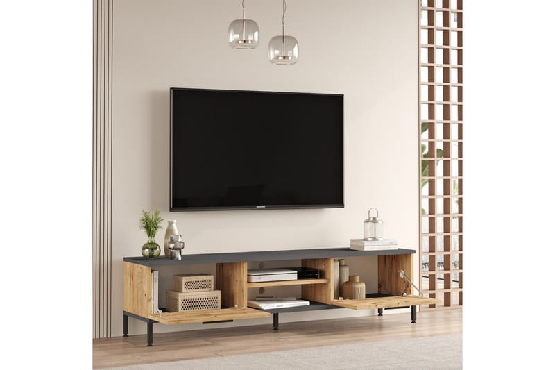 Tv-möbelset Jahida 160x35 cm Mörkblå/Svart - Hanah Home - TV-möbelset