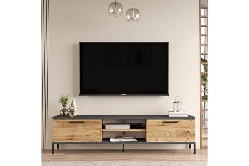 Tv-möbelset Jahida 160x35 cm Mörkblå/Svart - Hanah Home - Möbler - TV- & Mediamöbler - TV-möbelset