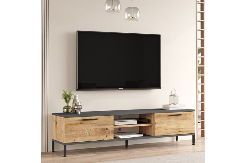 Tv-möbelset Jahida 160x35 cm Mörkblå/Svart - Hanah Home - TV-möbelset