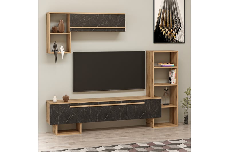 Tv-möbelset Mega 120x22 cm Brun/Svart - Hanah Home - TV-möbelset