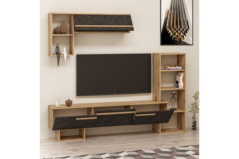 Tv-möbelset Mega 120x22 cm Brun/Svart - Hanah Home - Möbler - TV- & Mediamöbler - TV-möbelset