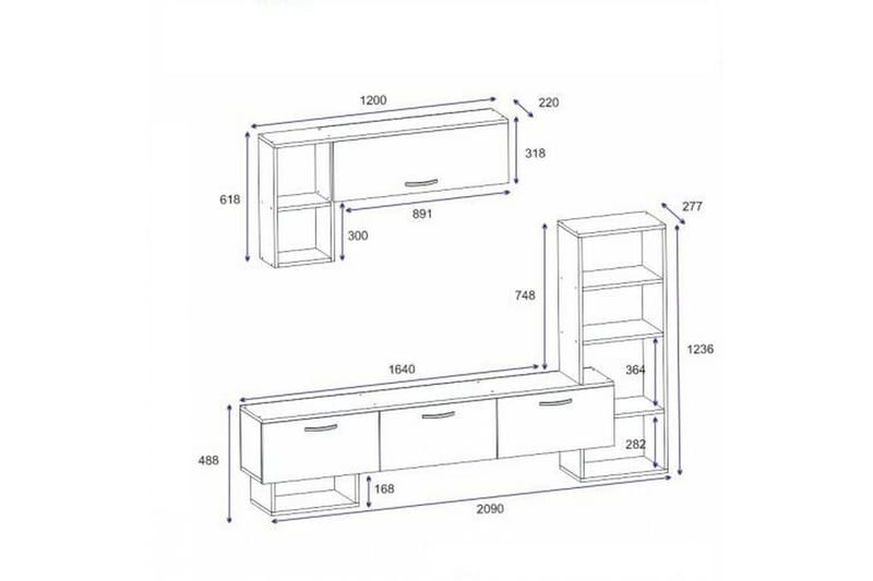 Tv-möbelset Mega 120x22 cm Brun/Svart - Hanah Home - TV-möbelset