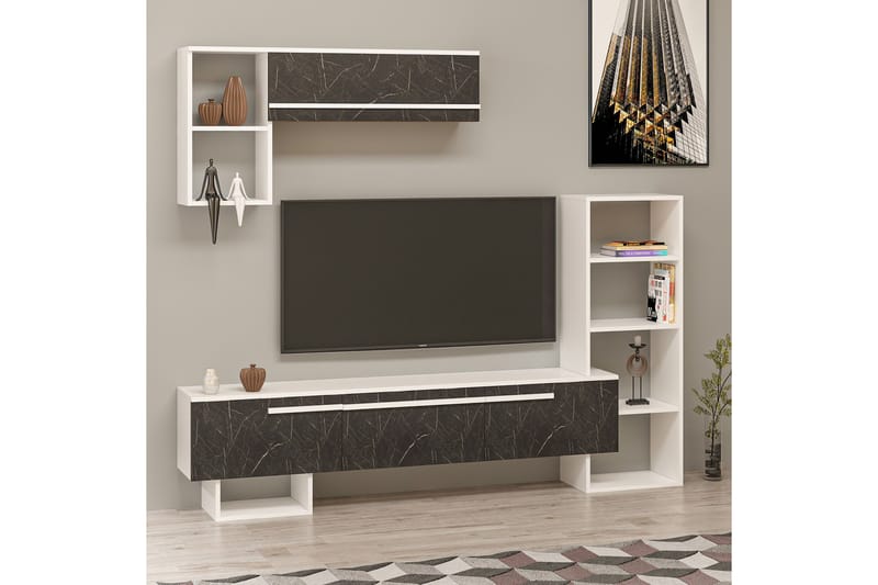 Tv-möbelset Mega 120x22 cm Vit/Svart - Hanah Home - Möbler - TV- & Mediamöbler - TV-möbelset