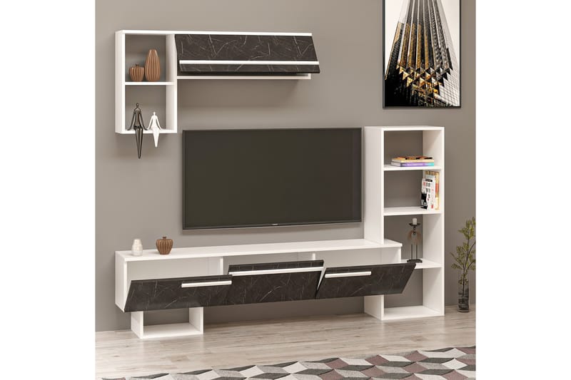 Tv-möbelset Mega 120x22 cm Vit/Svart - Hanah Home - Möbler - TV- & Mediamöbler - TV-möbelset