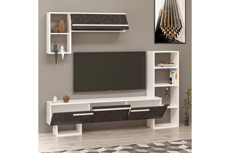 Tv-möbelset Mega 120x22 cm Vit/Svart - Hanah Home - TV-möbelset