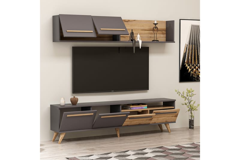 Tv-möbelset Mono 180x22 cm Brun/Svart - Hanah Home - TV-möbelset