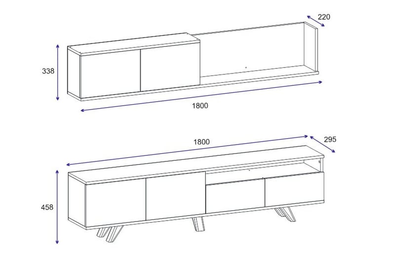 Tv-möbelset Mono 180x22 cm Mörkblå - Hanah Home - Möbler - TV- & Mediamöbler - TV-möbelset