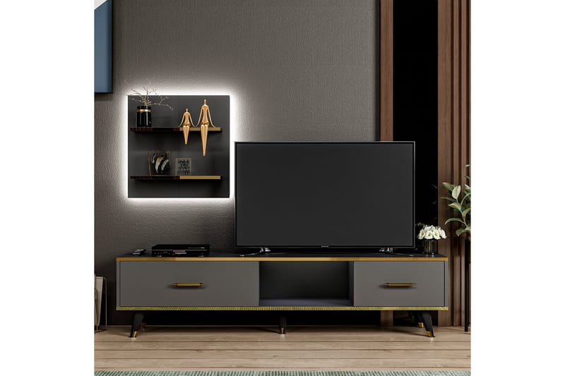 Tv-möbelset Rebelo 180x35 cm Svart - Hanah Home - Möbler - TV- & Mediamöbler - TV-möbelset