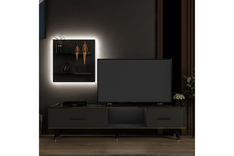 Tv-möbelset Rebelo 180x35 cm Svart - Hanah Home - Möbler - TV- & Mediamöbler - TV-möbelset