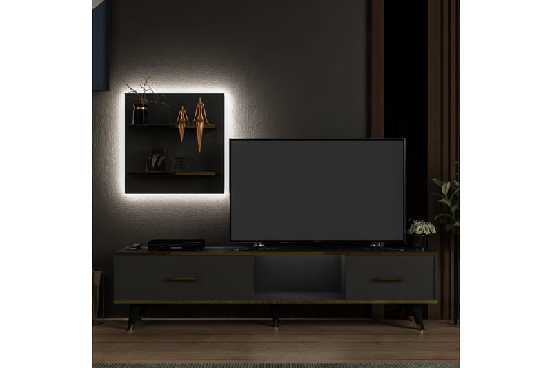 Tv-möbelset Rebelo 180x35 cm Svart - Hanah Home - TV-möbelset