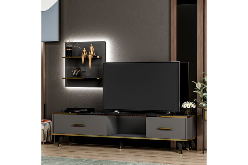 Tv-möbelset Rebelo 180x35 cm Svart - Hanah Home - Möbler - TV- & Mediamöbler - TV-möbelset