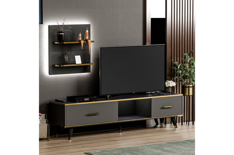 Tv-möbelset Rebelo 180x35 cm Svart - Hanah Home - Möbler - TV- & Mediamöbler - TV-möbelset