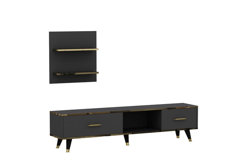Tv-möbelset Rebelo 180x35 cm Svart - Hanah Home - Möbler - TV- & Mediamöbler - TV-möbelset