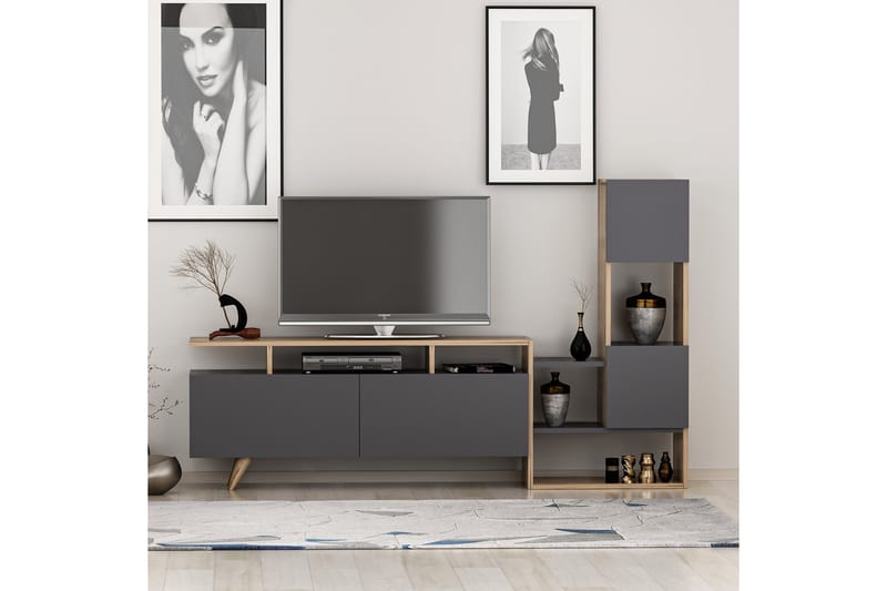 Tv-möbelset Showsley 55,4x31,6 cm Brun/Svart - Hanah Home - TV-möbelset