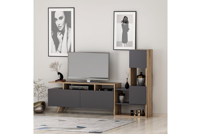 Tv-möbelset Showsley 55,4x31,6 cm Brun/Svart - Hanah Home - TV-möbelset