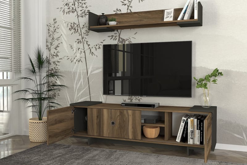 Tv-möbelset Tetra 150x35 cm Svart/Brun - Hanah Home - TV-möbelset