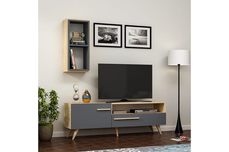 Tv-möbelset Zera 150x35 cm Brun/Svart - Hanah Home - TV-möbelset