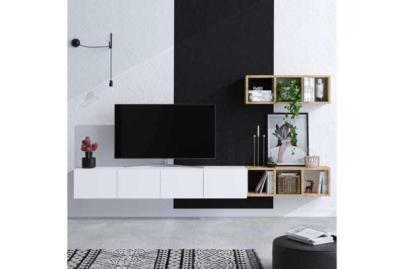 Tv-möbelset Pa 215x32 cm Vit/Brun - Hanah Home - TV-möbelset