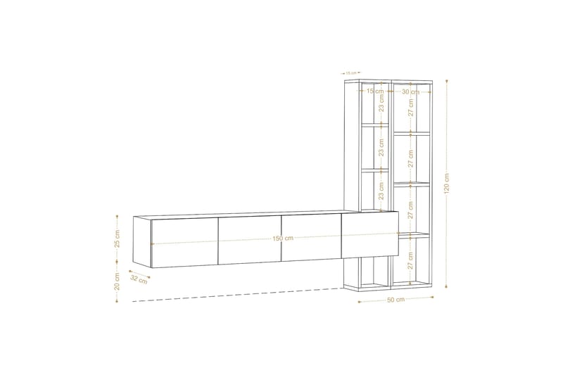 Tv-möbelset Pana 182x32 cm Vit/Brun - Hanah Home - TV-möbelset