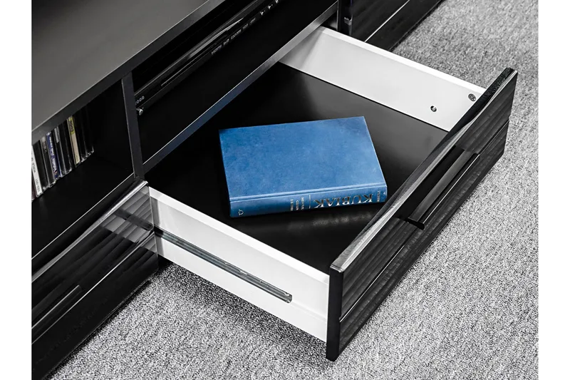 Apryl Modern TV Mediamöbel med Vitrinskåp och LED-belysning - Svart / Trä / Glas - Möbler - TV- & Mediamöbler - TV-möbelset