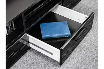 Apryl Modern TV Mediamöbel med Vitrinskåp och LED-belysning - Svart / Trä / Glas - Möbler - TV- & Mediamöbler - TV-möbelset